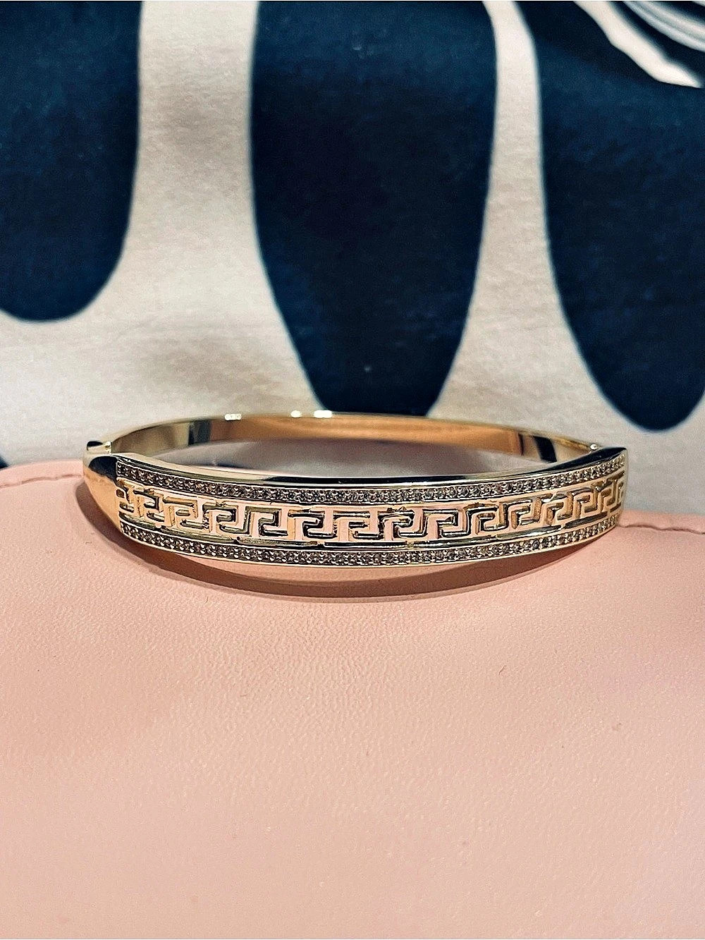 Gold Greek Key Geometric Bangle - New